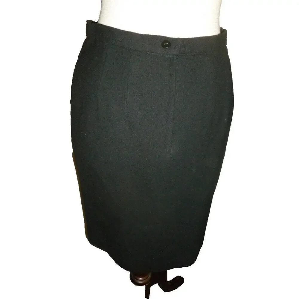 Vintage Black Pencil Skirt Size 8‎ Solid Knee Length Career Professional Lined